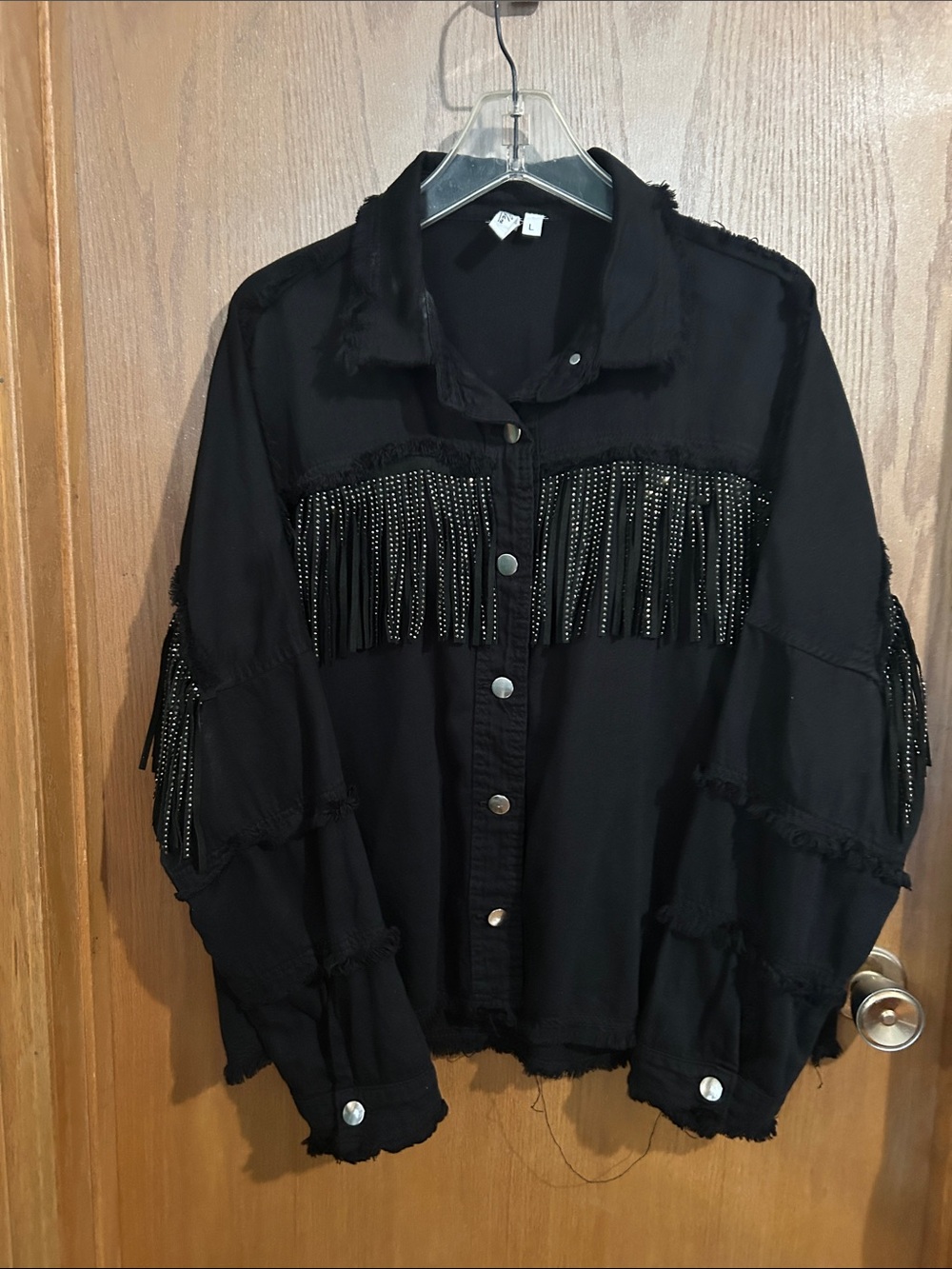 Elan Black Fringe Studded Button-Down Shirt